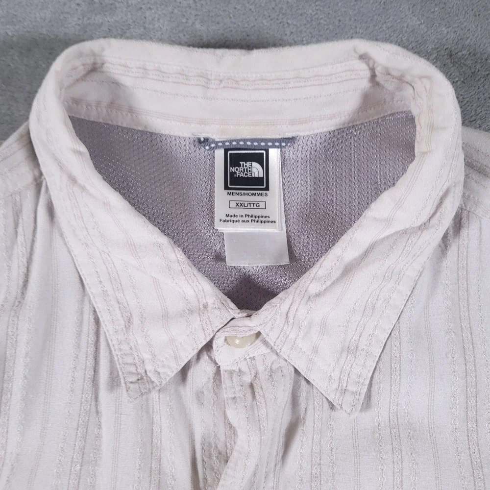 The North Face Shirt Mens XXL Beige Striped Button Up Short Sleeve Hiking Travel